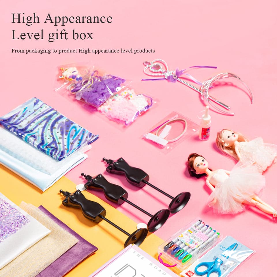 Children DIY Handmade Material KIT Girls Princess Doll Clothes Clothing Design Sewing Kit for Girls DIY Clothes Design Tool Gift