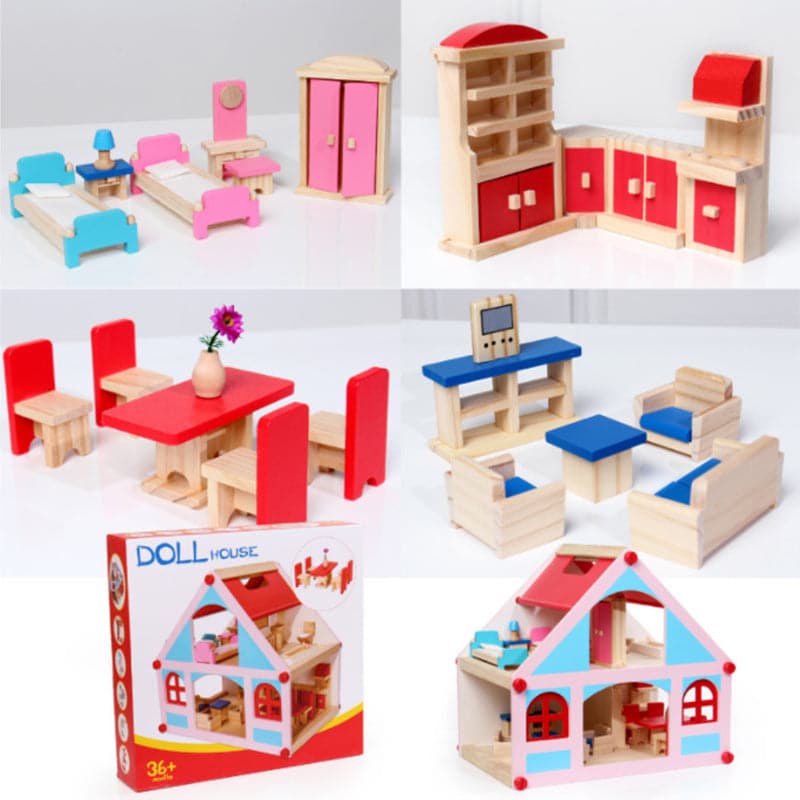 Wholesales 2023  kids DIY wooden doll villa house develop kids intelligence