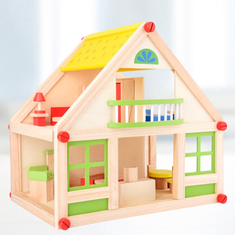 Wholesales 2023  kids DIY wooden doll villa house develop kids intelligence