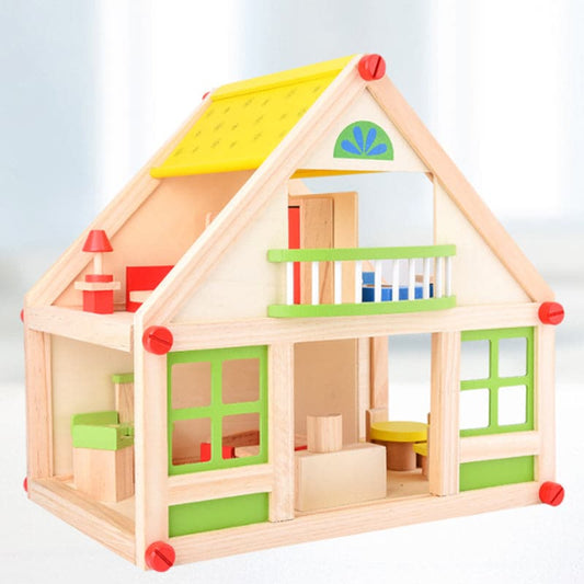 Wholesales 2023  kids DIY wooden doll villa house develop kids intelligence