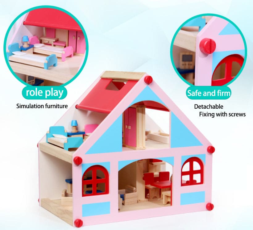 Wholesales 2023  kids DIY wooden doll villa house develop kids intelligence