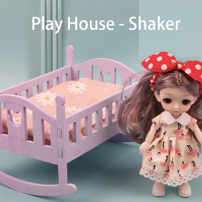 Doll Shaker Play House Doll Accessories Bed Furniture with Quilt Pillow Girl Simulation Toy Shaker Model