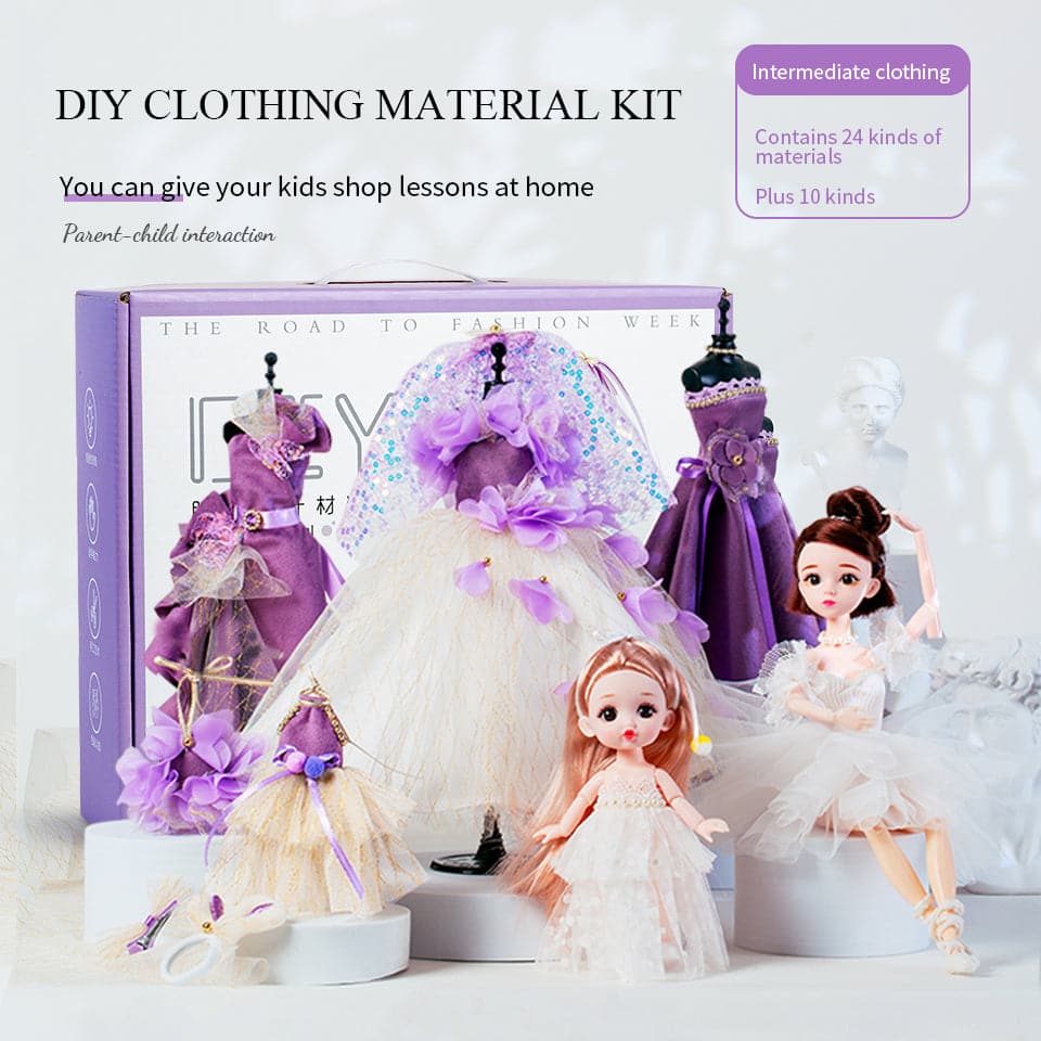 Children DIY Handmade Material KIT Girls Princess Doll Clothes Clothing Design Sewing Kit for Girls DIY Clothes Design Tool Gift