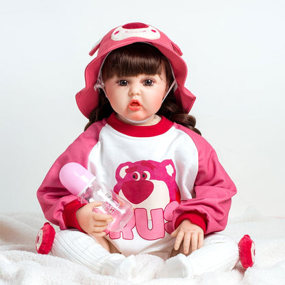 24 inch 60cm rebirth reborn realistic huggable sitting washing soft body doll high simulation baby doll with clothes