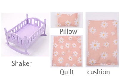 Doll Shaker Play House Doll Accessories Bed Furniture with Quilt Pillow Girl Simulation Toy Shaker Model